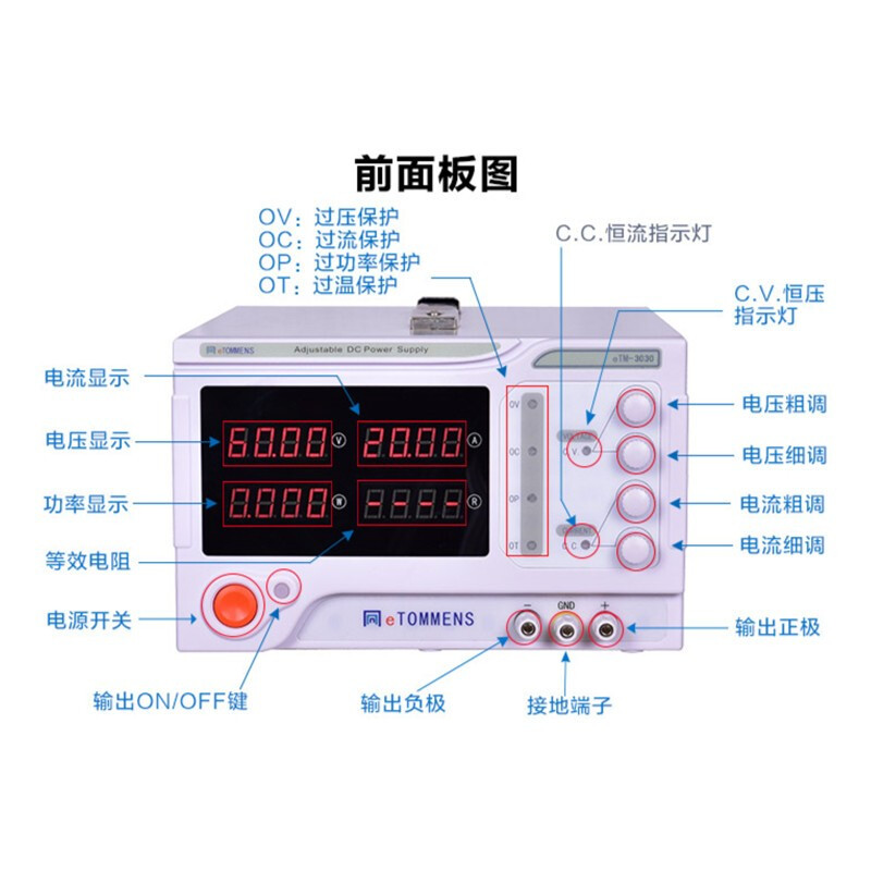 同门 eTM-6050四位可调开关电源高准确度大功率电源4旋钮带保护60V50A10mV10mA